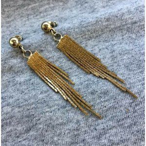 VTG gold lemay Fringe dangle Earrings pierced shin